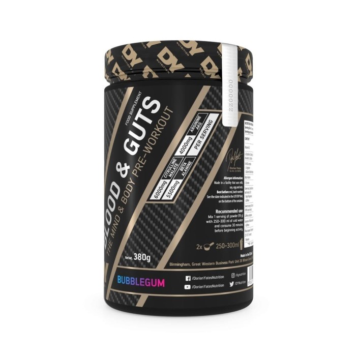 Blood & Guts Pre-Workout 380g Bubble Gum - Dorian Yates Nutrition