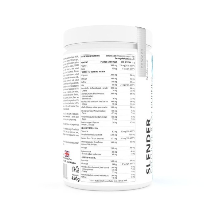 Slender Capsuni - Anti Celulitic, Arzător de Grăsimi 450g - Dorian Yates Nutrition